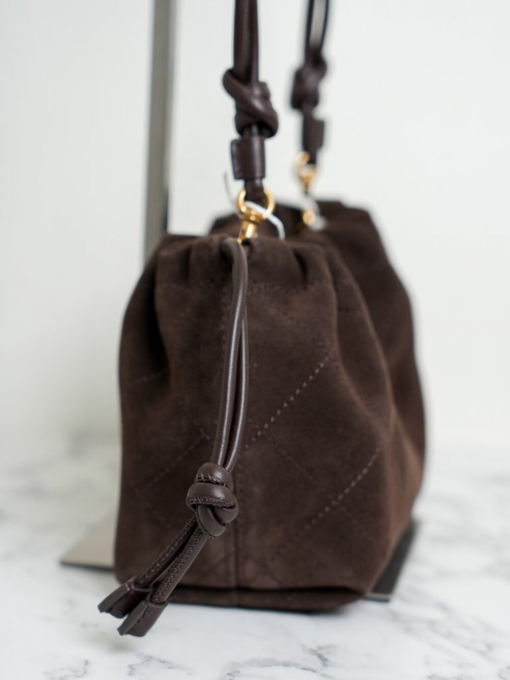 Tory Burch Willa Suede Small Drawstring Shoulder Crossbody Bag In Dark Cocoa NWT - Picture 5 of 11